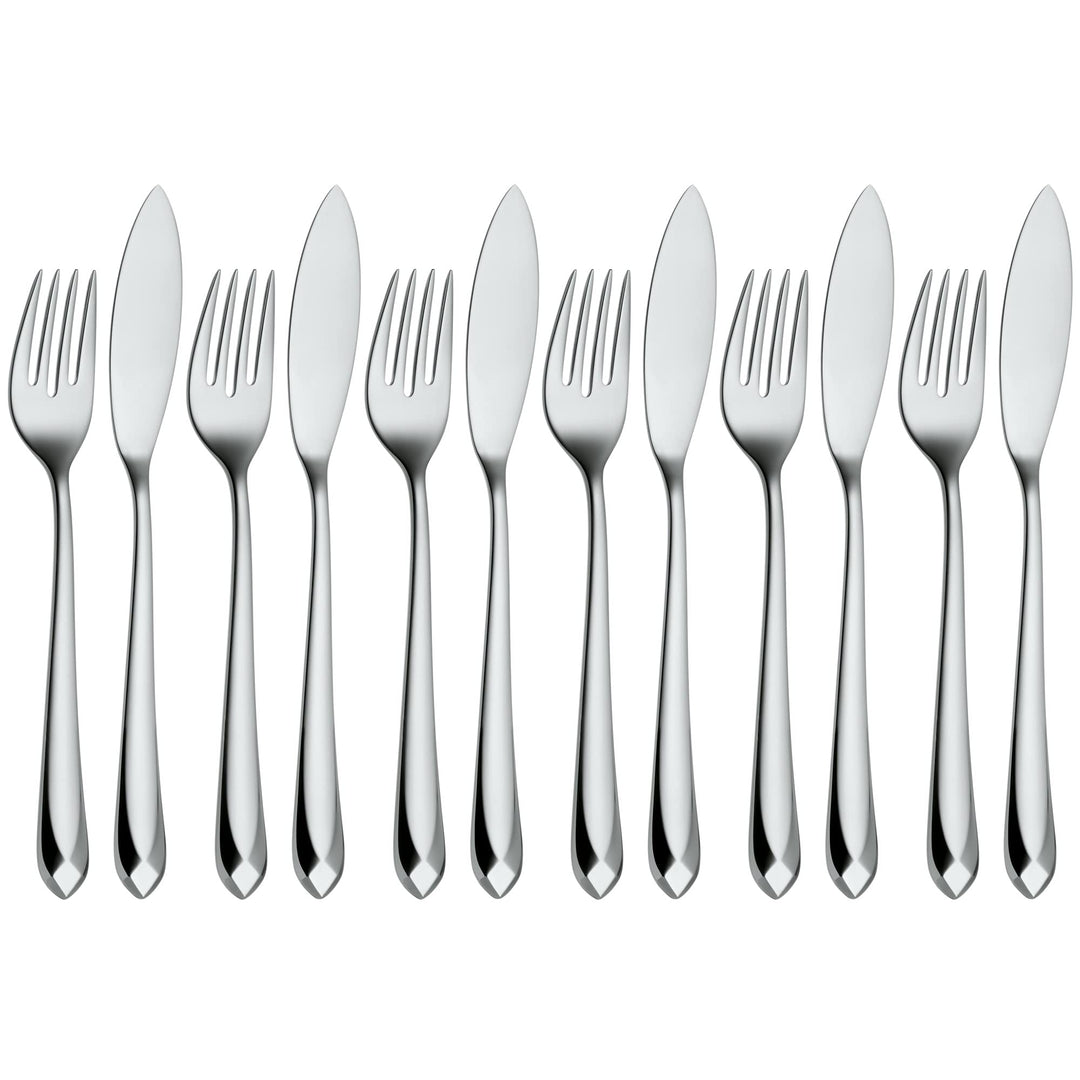 WMF Jette Fischbesteck 12 teilig, Fischset für 6 Personen, Fischgabel, Fischmesser, Cromargan protec