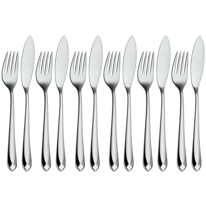 WMF Jette Fischbesteck 12 teilig, Fischset für 6 Personen, Fischgabel, Fischmesser, Cromargan protec