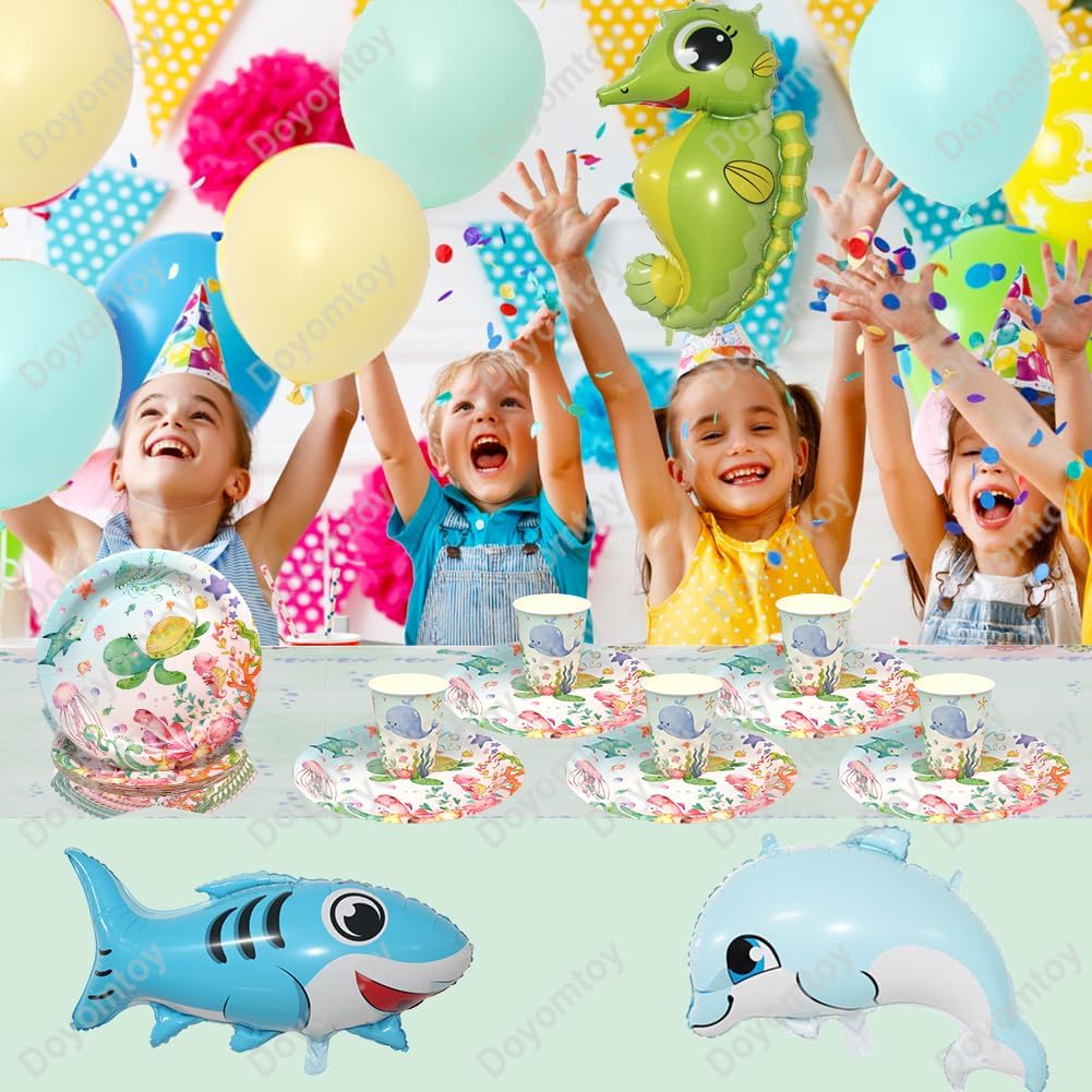 Ozean Geburtstag Deko,Doyomtoy 75 Stück Baby Shower Partygeschirr Ozean Geburtstag Party Set Geburts