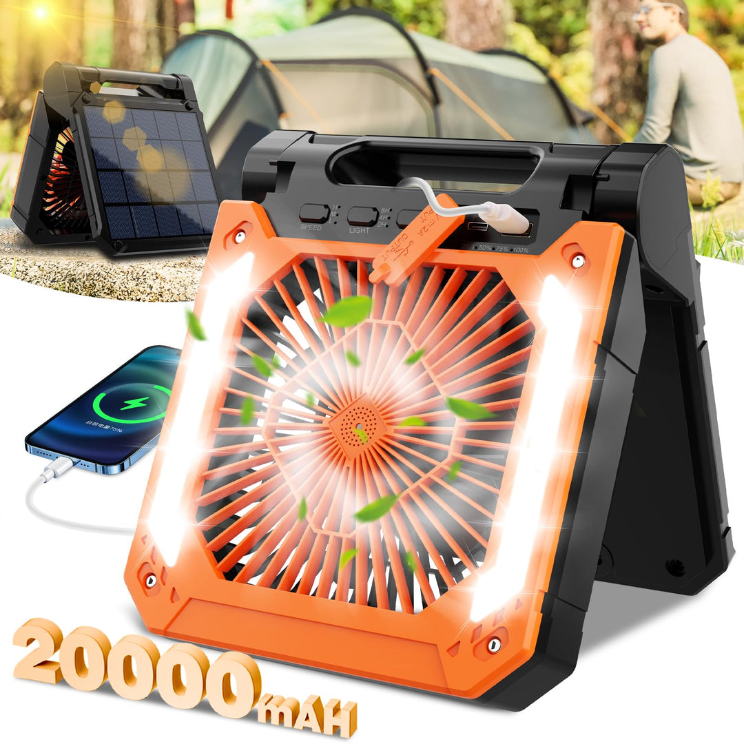 20000ma Camping Ventilator Mit Akku, Solar Leiser Zelt Ventilator Mit Led Licht&amp;Timer,20 Std. Laufze
