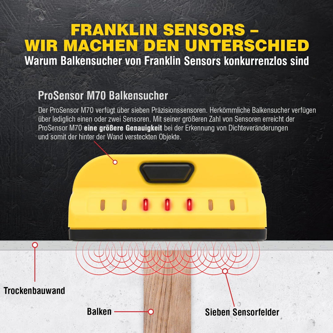 Franklin Sensors ProSensor M70 Profi Bolzenfinder mit 7 Sensoren für höchste Genauigkeit, erkennt Ho