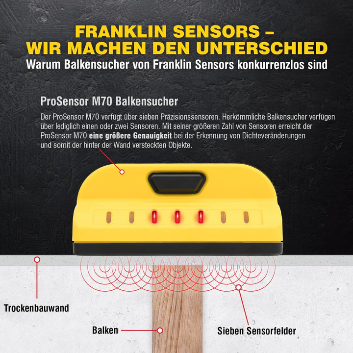 Franklin Sensors ProSensor M70 Profi Bolzenfinder mit 7 Sensoren für höchste Genauigkeit, erkennt Ho