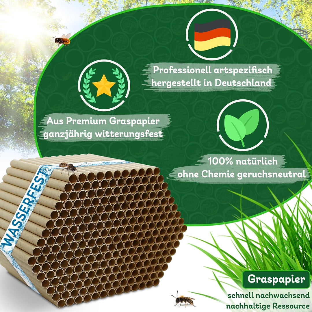 ERDENFREUND® 6 &amp; 8mm Premium Graspapier Niströhren für Wildbienen ohne Splitter 2x250 Nisthülsen Ins
