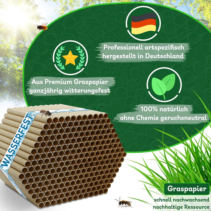 ERDENFREUND® 6 &amp; 8mm Premium Graspapier Niströhren für Wildbienen ohne Splitter 2x250 Nisthülsen Ins