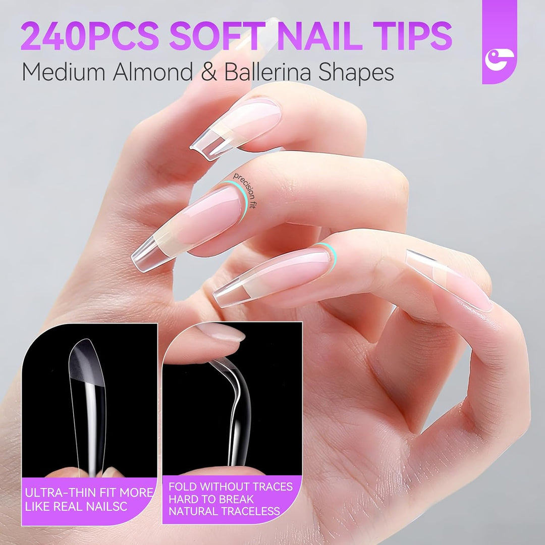 Gelike ec Nail Tips and Glue Gel Kit - Gel x Nail Extension Set Mini Nagellampe und 6 in 1Nagelklebe