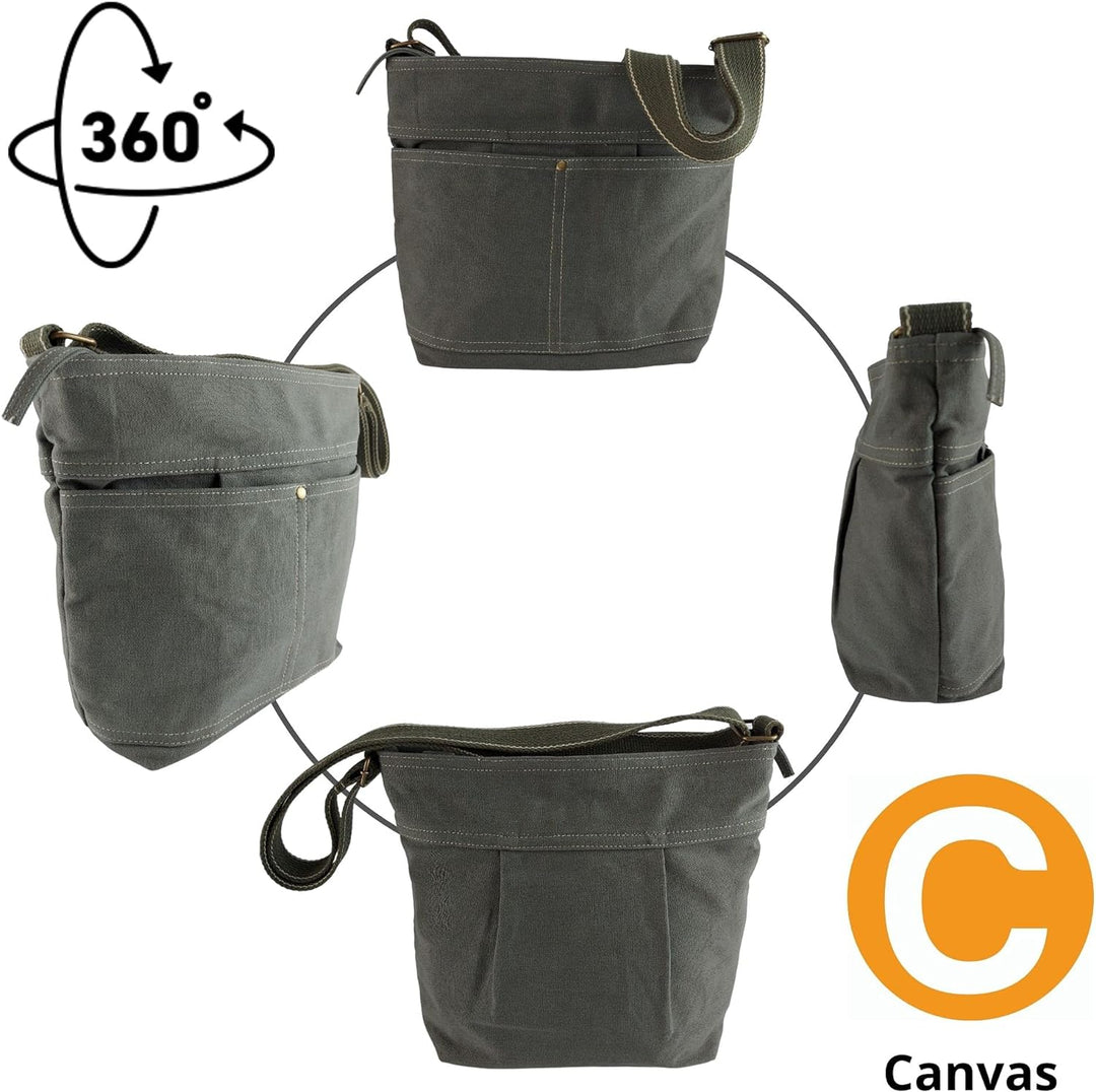 Domelo Damen Vegan Umhängetasche. Die nachhaltige Crossbody Hobo Tasche ist aus 100% Baumwolle/Canva