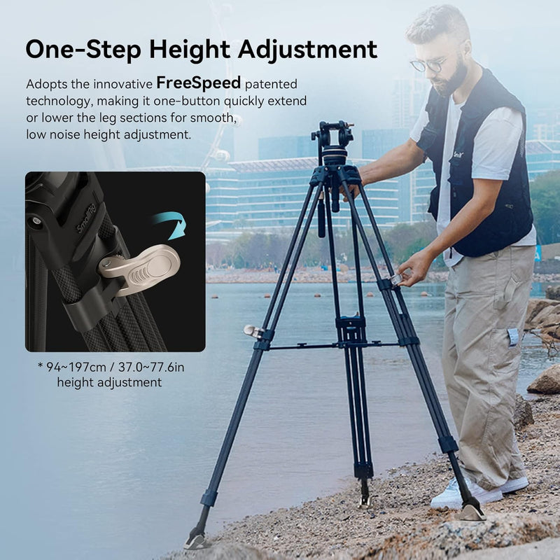 SMALLRIG 78 Zoll Videostativ Heavy Carbon Fiber Tripod, One-Step Locking System, 360°-Fluidkopf und