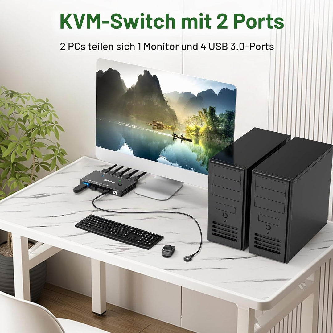 KVM Switch 2 PC 1 Monitor HDMI, USB 3.0 KVM Switch HDMI 2 Port 8K@60Hz 4K 120Hz HDCP 2.3, Teilen Tas