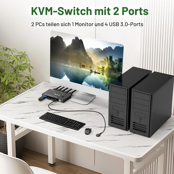 KVM Switch 2 PC 1 Monitor HDMI, USB 3.0 KVM Switch HDMI 2 Port 8K@60Hz 4K 120Hz HDCP 2.3, Teilen Tas