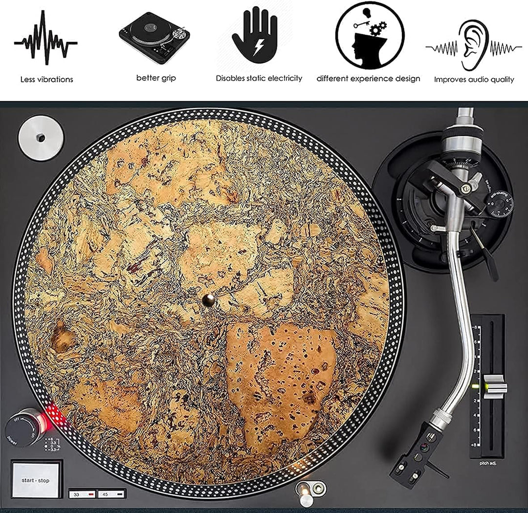 Premium Slipmat - Kork-Plattenspielermatte für bessere Klangunterstützung auf Vinyl-LP-Schallplatten