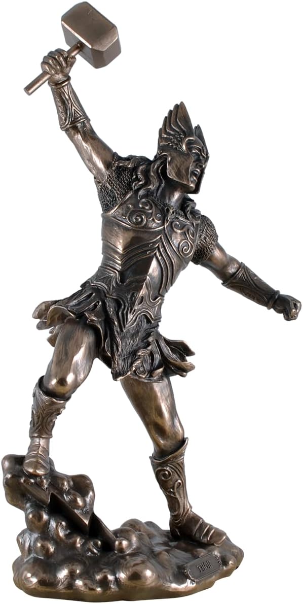 Nordischer Donnergott Thor in Rüstung Gott Figur bronziert Odin Skulptur by Veronese