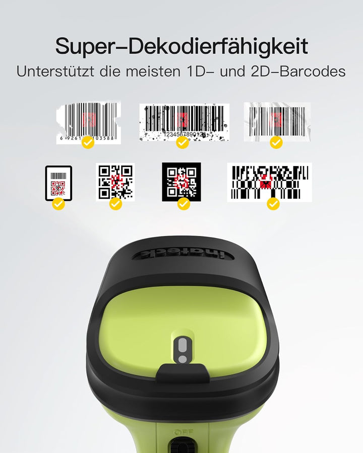 Inateck Barcode Scanner Bluetooth mit Ladestation, 1D/2D/QR, BCST-72S, Grün, Grün