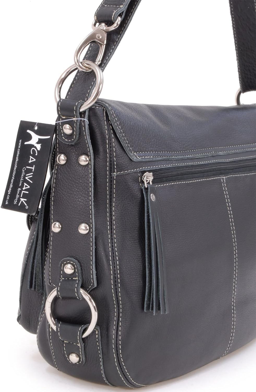 Catwalk Collection Handbags - Leder - Grosse Überschlagtasche/Schultertasche - COURIER L Schwarz, L