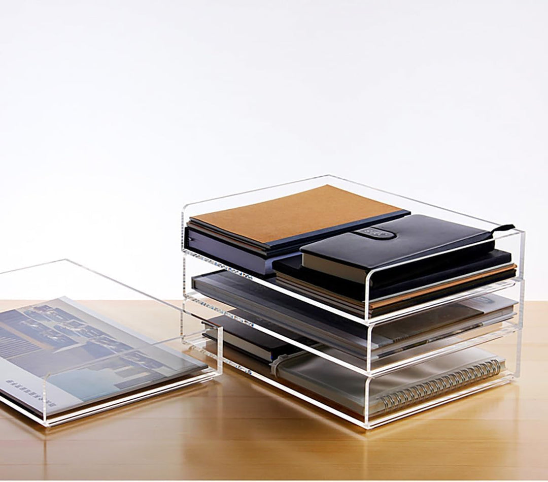 Elsjoy Set mit 2 Acryl-Briefablagen, 2-stöckig, stapelbar, Papierablage, transparent, für Dokumente,