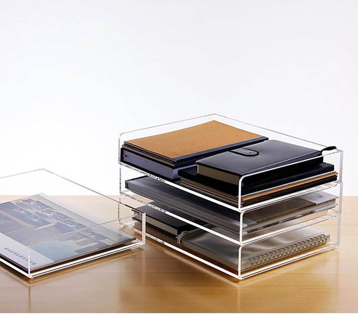 Elsjoy Set mit 2 Acryl-Briefablagen, 2-stöckig, stapelbar, Papierablage, transparent, für Dokumente,