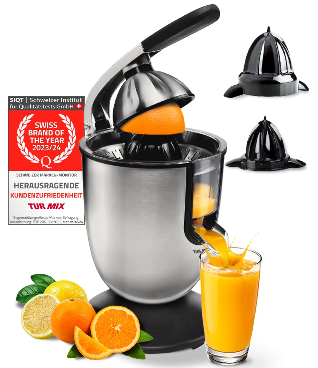 Turmix Multi-Juicer CX 650 – Orangenpresse elektrisch mit Druckhebel, Zitruspresse Edelstahl mit Tro