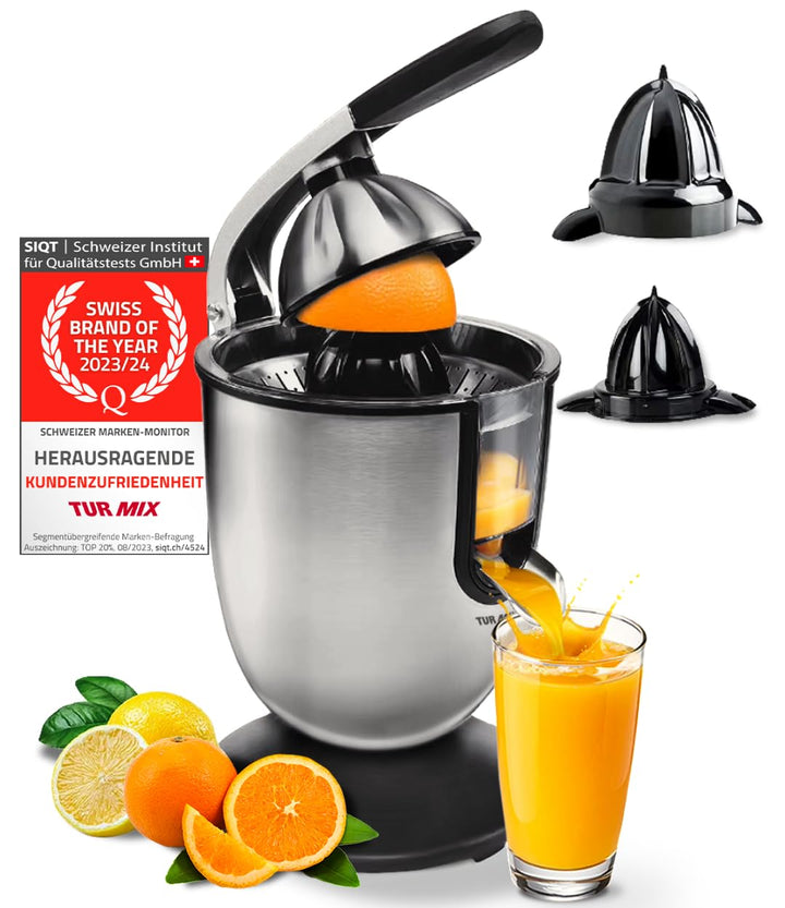 Turmix Multi-Juicer CX 650 – Orangenpresse elektrisch mit Druckhebel, Zitruspresse Edelstahl mit Tro