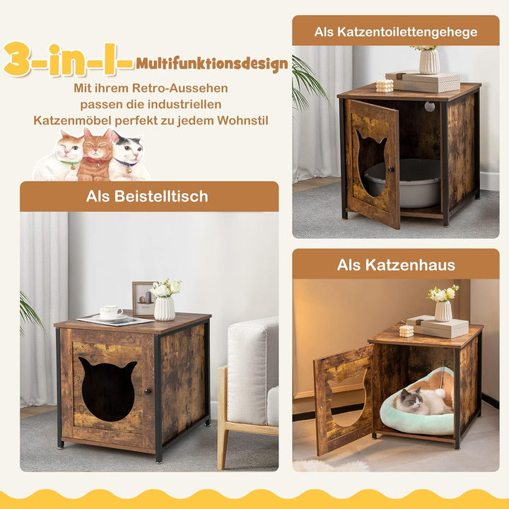 COSTWAY 2 Pack Katzenschrank, Katzenklo Schrank, Katzentoilette mit Tür & Eingang, Katzenhaus Beiste