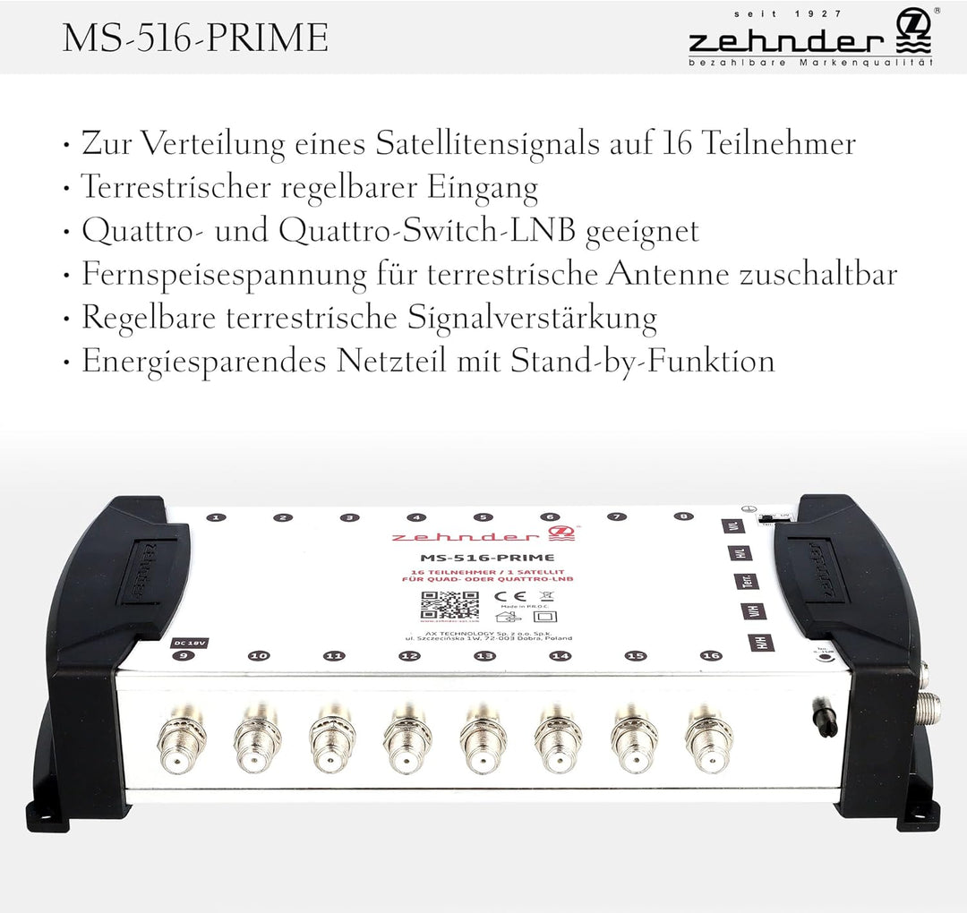 Zehnder 5/16 Multischalter 16 Teilnehmer 1 Satellit - Regelbare Terrestrik - Quattro und Quad LNB ge