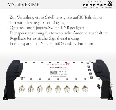 Zehnder 5/16 Multischalter 16 Teilnehmer 1 Satellit - Regelbare Terrestrik - Quattro und Quad LNB ge