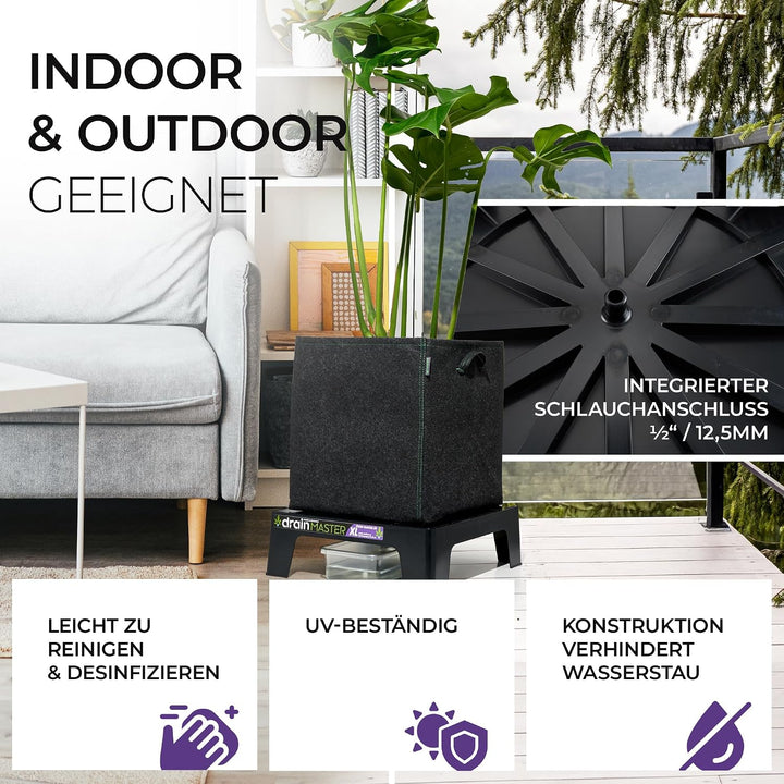 Blumentopf Untersetzer 38x38cm - 4er Set XL inkl. Ablaufwannen - Pflanzuntersetzer eckig Blumen Pfla