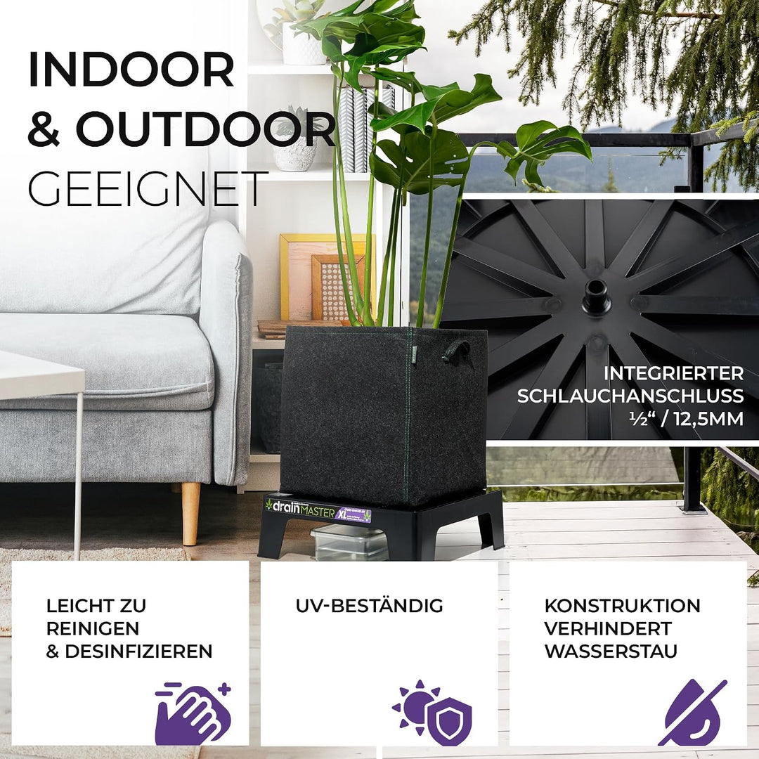 Blumentopf Untersetzer 38x38cm - 3er Set XL inkl. Ablaufwannen - Pflanzuntersetzer eckig Blumen Pfla