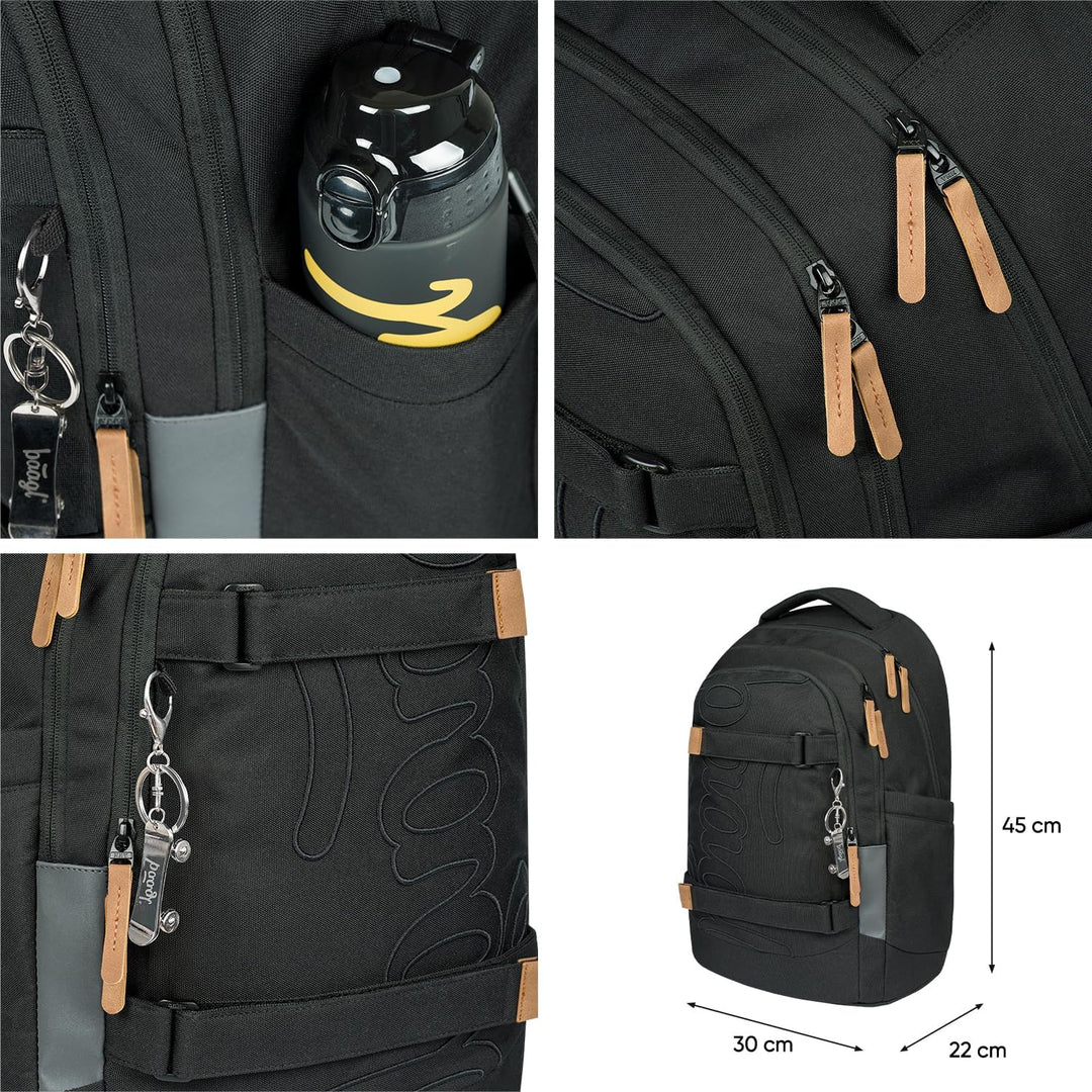 Baagl Schulrucksack Set Jungen Mädchen Teenager 3 Teilig, Skateboard Rucksack Skate MAX, Schultasche