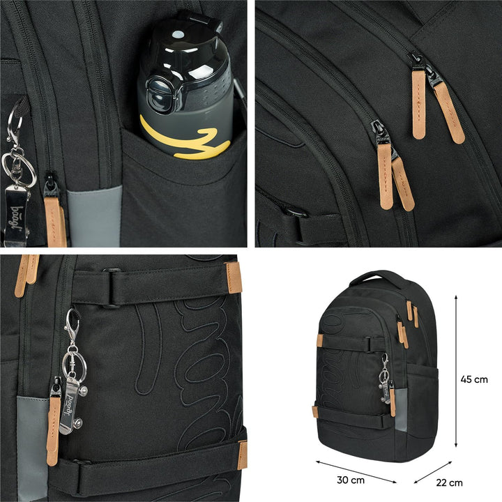 Baagl Schulrucksack Set Jungen Mädchen Teenager 3 Teilig, Skateboard Rucksack Skate MAX, Schultasche