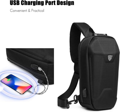 FANDARE Diebstahlsicherung Brusttasche Sling Rucksack Casual Daypacks mit USB für Herren Damen Schul