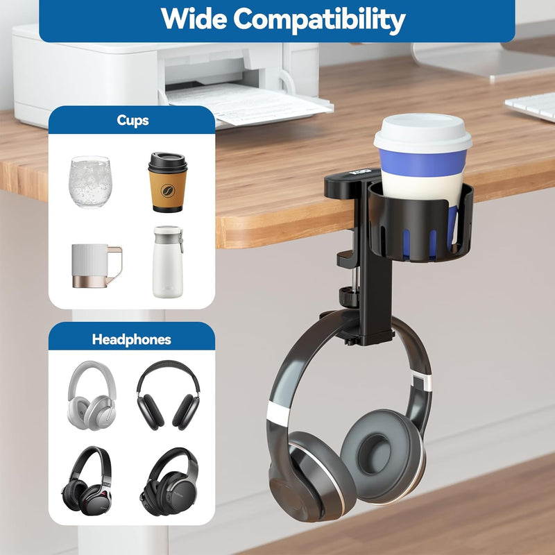 KDD 2-in-1 Headset Halterung mit Desktop Becher Halter - Desktop unter Clip schwenkbarer Kopfhörer H