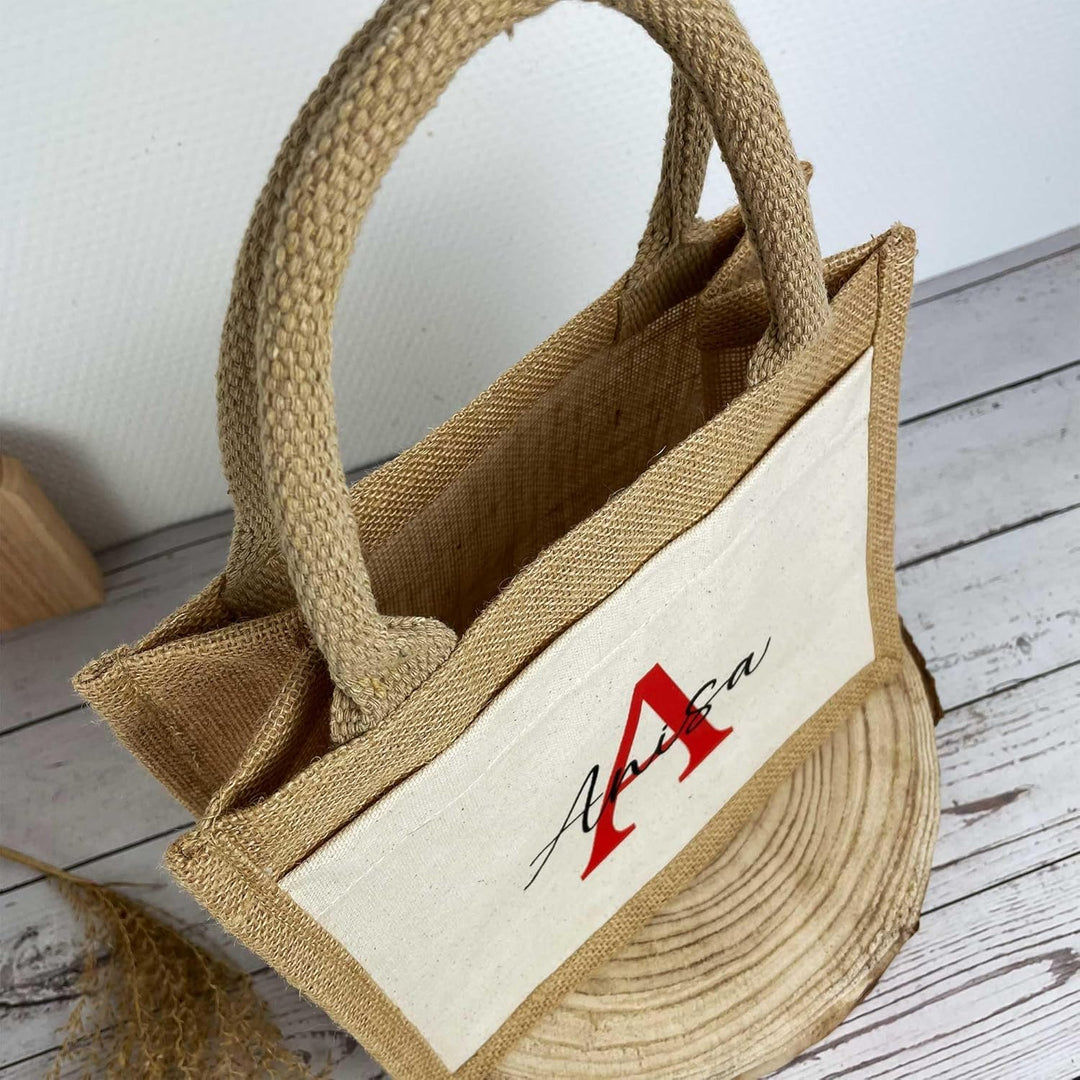 mamir home Jute/Baumwoll Tasche Initial + Name | personalisiert in Wunschfarbe | 2 Grössen | Geschen