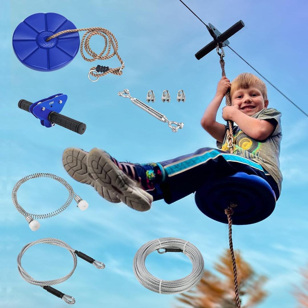CTSC Familie Gartenspielzeug seilbahnen Set, Seilbahn Kinder Outdoor 25m, Mit Edelstahl-Federbremse,