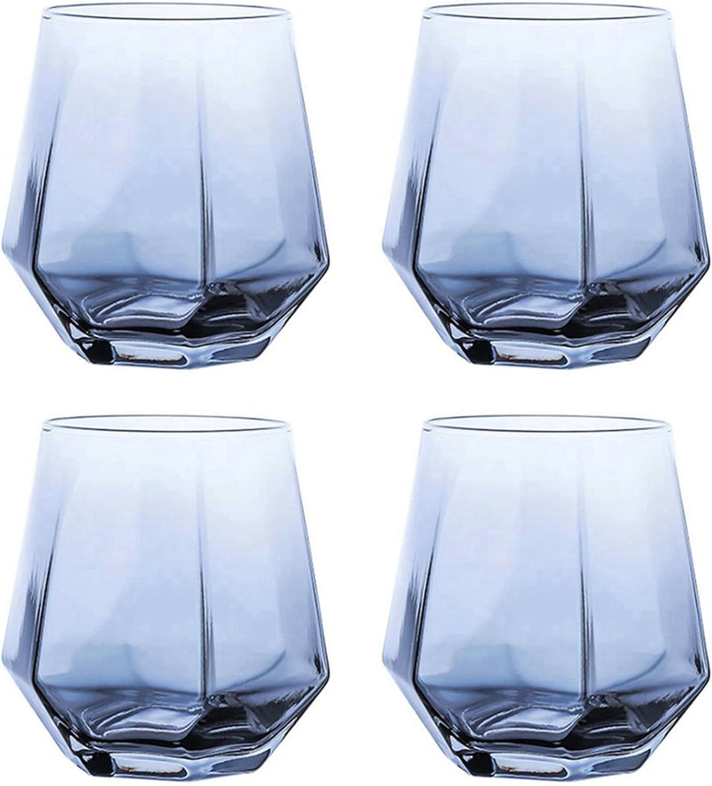 300ml Diamant Whiskey Gläser 4/6 Set, Klar Geometrisch Modisch Wasser Saft Tumbler Gekippt Scotch Gl