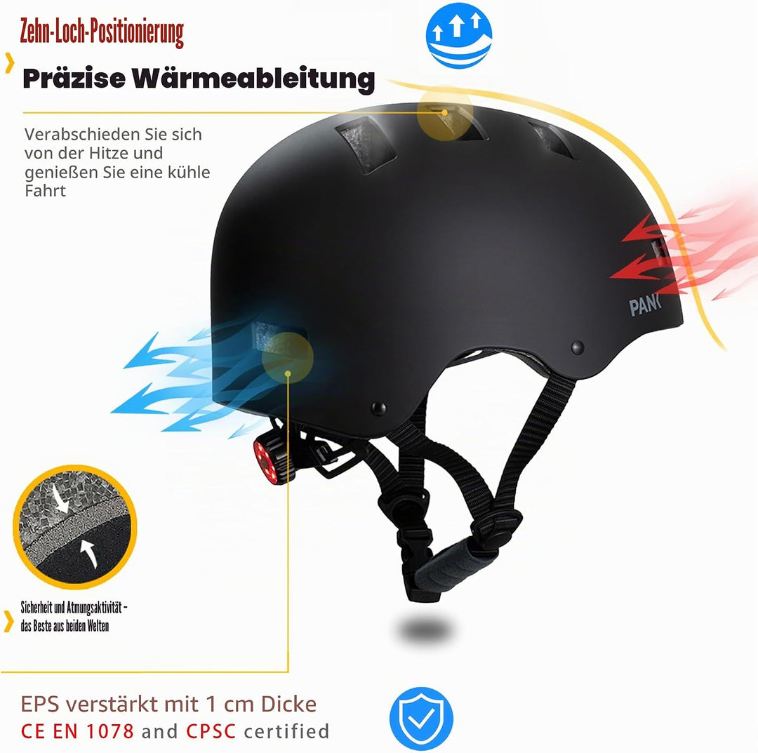 PANK Premium Urban Fahrradhelm Herren Damen Skaterhelm BMX E-Scooter Skateboard Scooter Inlineskates