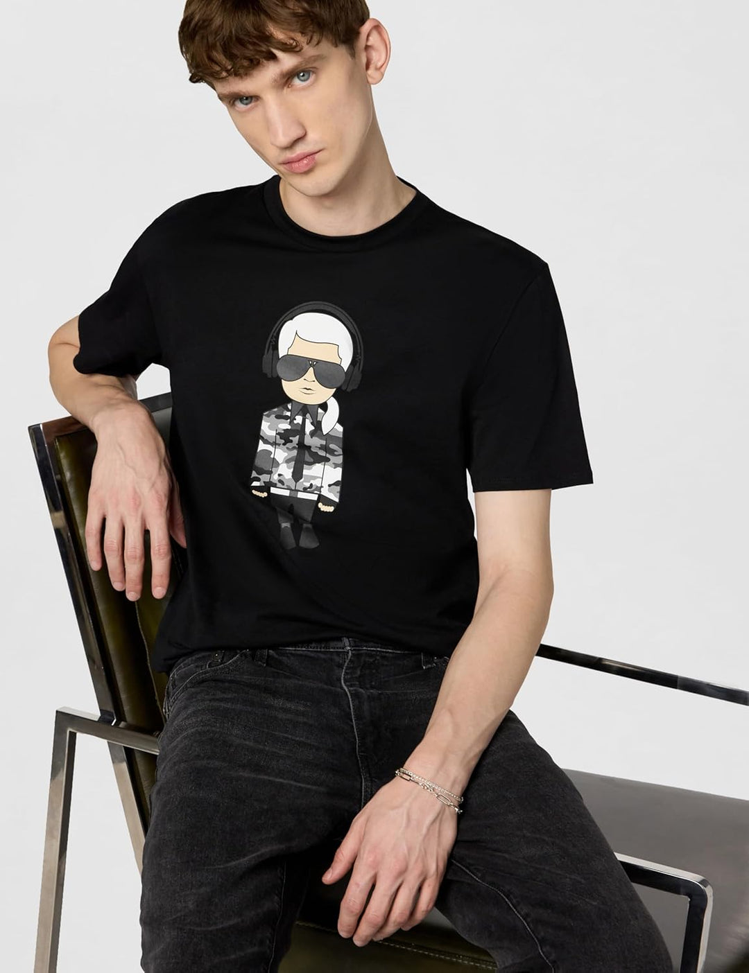 KARL LAGERFELD Herren Reflektierendes Karl with Headphones T-Shirt, Schwarz