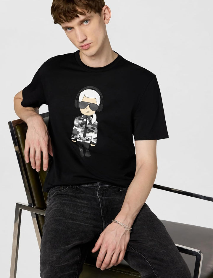 KARL LAGERFELD Herren Reflektierendes Karl with Headphones T-Shirt, Schwarz