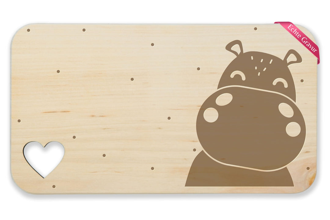 Frühstücksbrettchen Holz Herz - Frühstücksbrett Nilpferd I Frühstück Geschenk I Flusspferd - 22,5x12