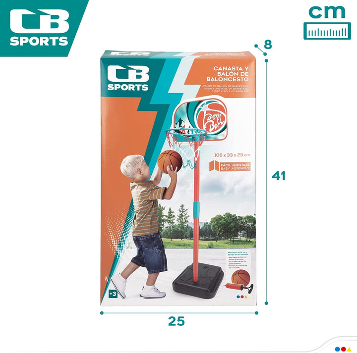 ColorBaby - Tragbarer Korb für den Aussenbereich, Masse 33 x 29 x 106 cm, inklusive Basketball und M