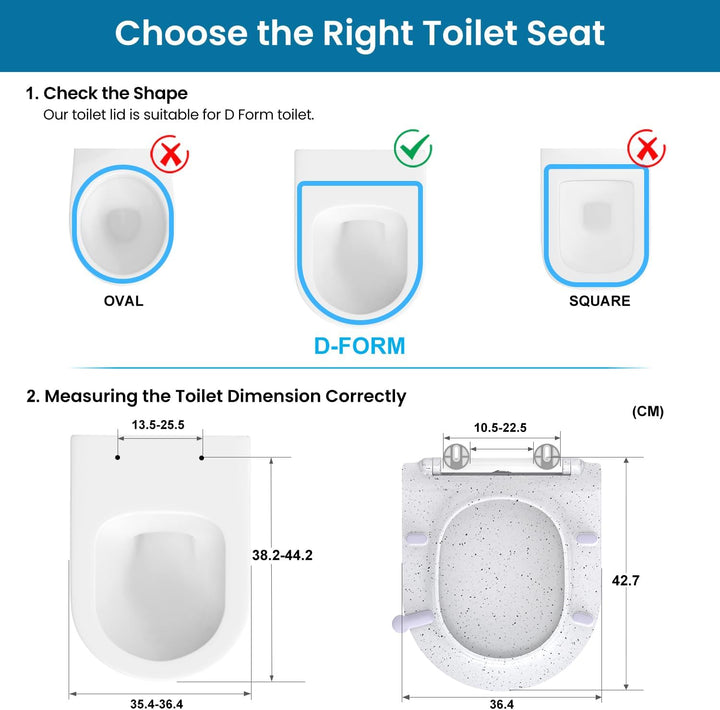 WC Sitz mit Absenkautomatik, Toilettendeckel d Form, Weiss Marmor Klodeckel, Klobrille Softclose, To
