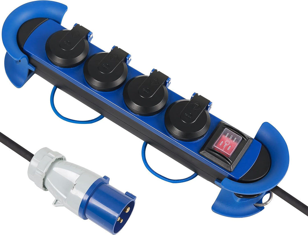 Electraline 62576 Professionelle Steckdosenleiste für den Aussenbereich, CEE-Stecker, 4 Schukosteckd