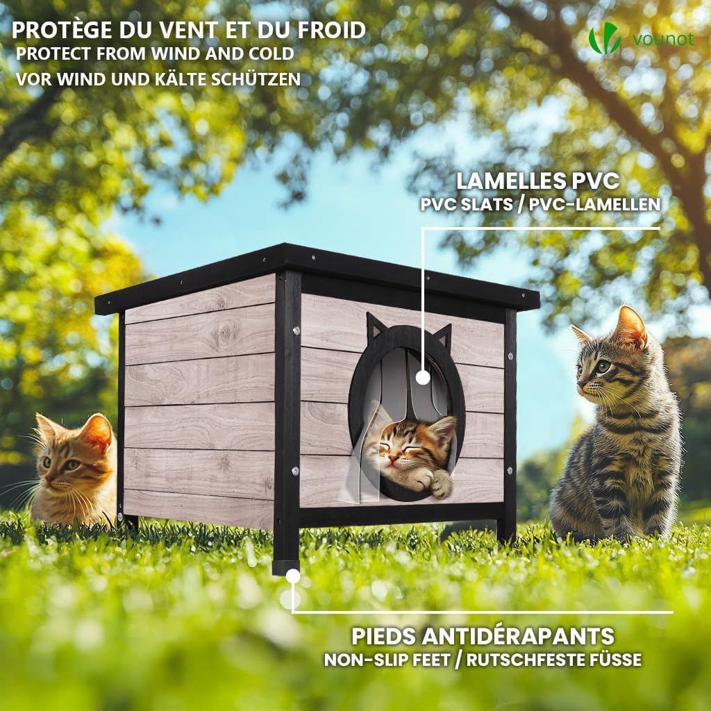 VOUNOT Katzenhaus aus Holz, Wetterfestes Katzen Haus mit Katzenohren-Design, Katzenhütte für drausse