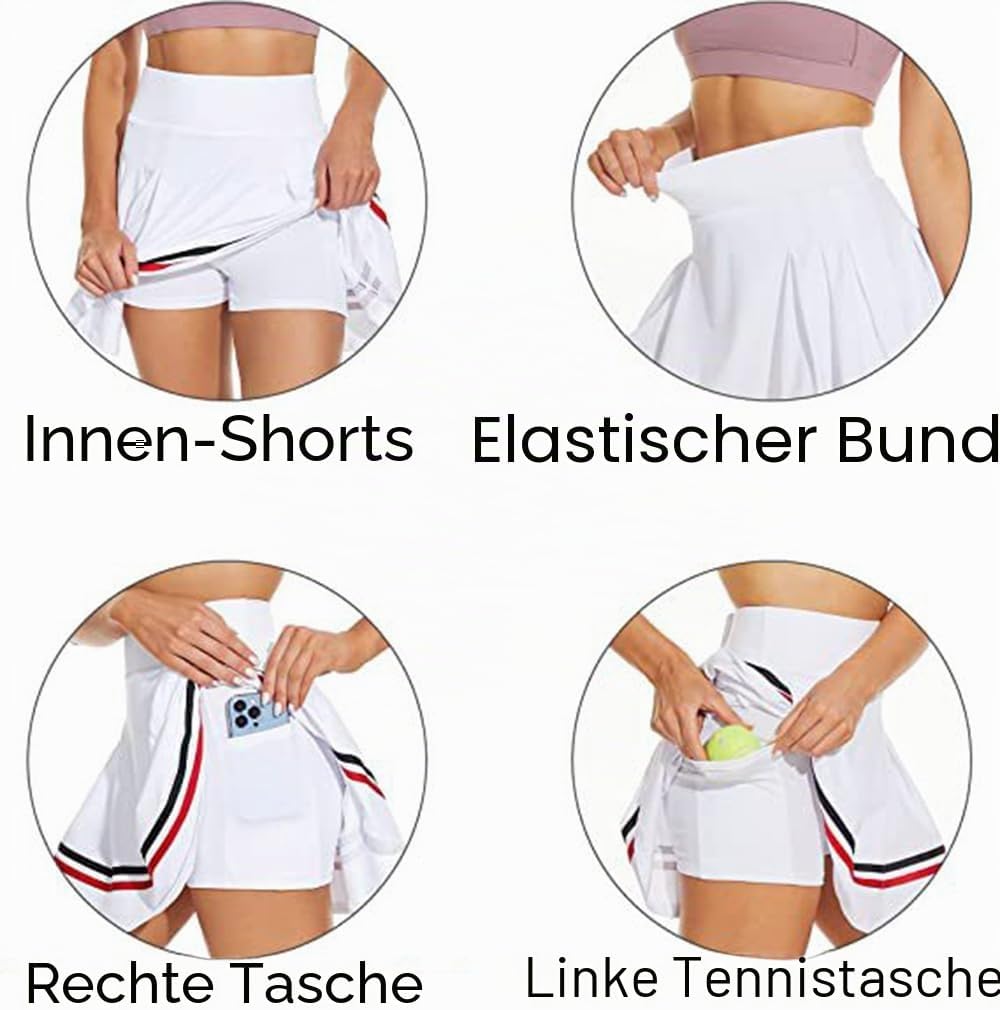 ThreeH Falten-Tennisröcke für Frauen Sportliche Casual Skorts mit Taschen Eingebaute Shorts Hochtail