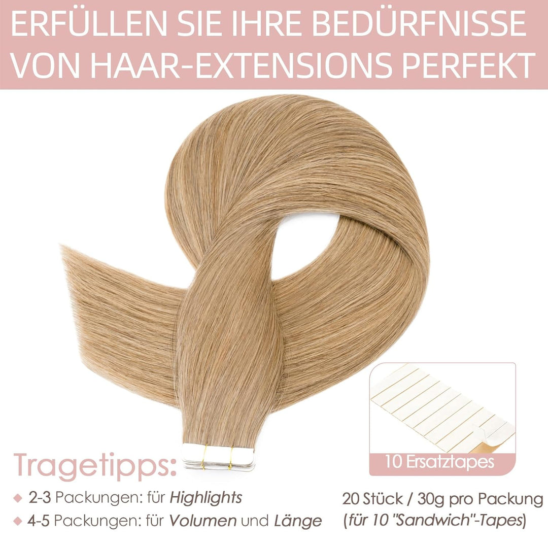Silk-co Tape in Extensions Echthaar 20stk, leicht Version Tape Extensions Echthaar, Remy Haarextensi
