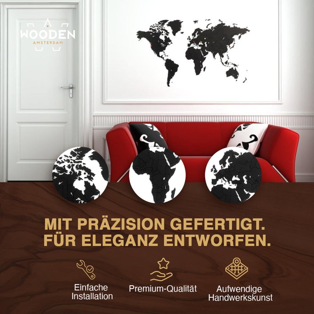 MiMi Innovations Luxuriöse Weltkarte True Puzzle aus Hochwertig Holz - Weltkarte Wand/Wanddekoration