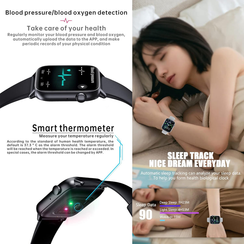 Smartwatch Damen mit Telefonfunktion, 1,8 Zoll HD Touchscreen Armbanduhr Pulsuhr mit 123 Sportmodi S