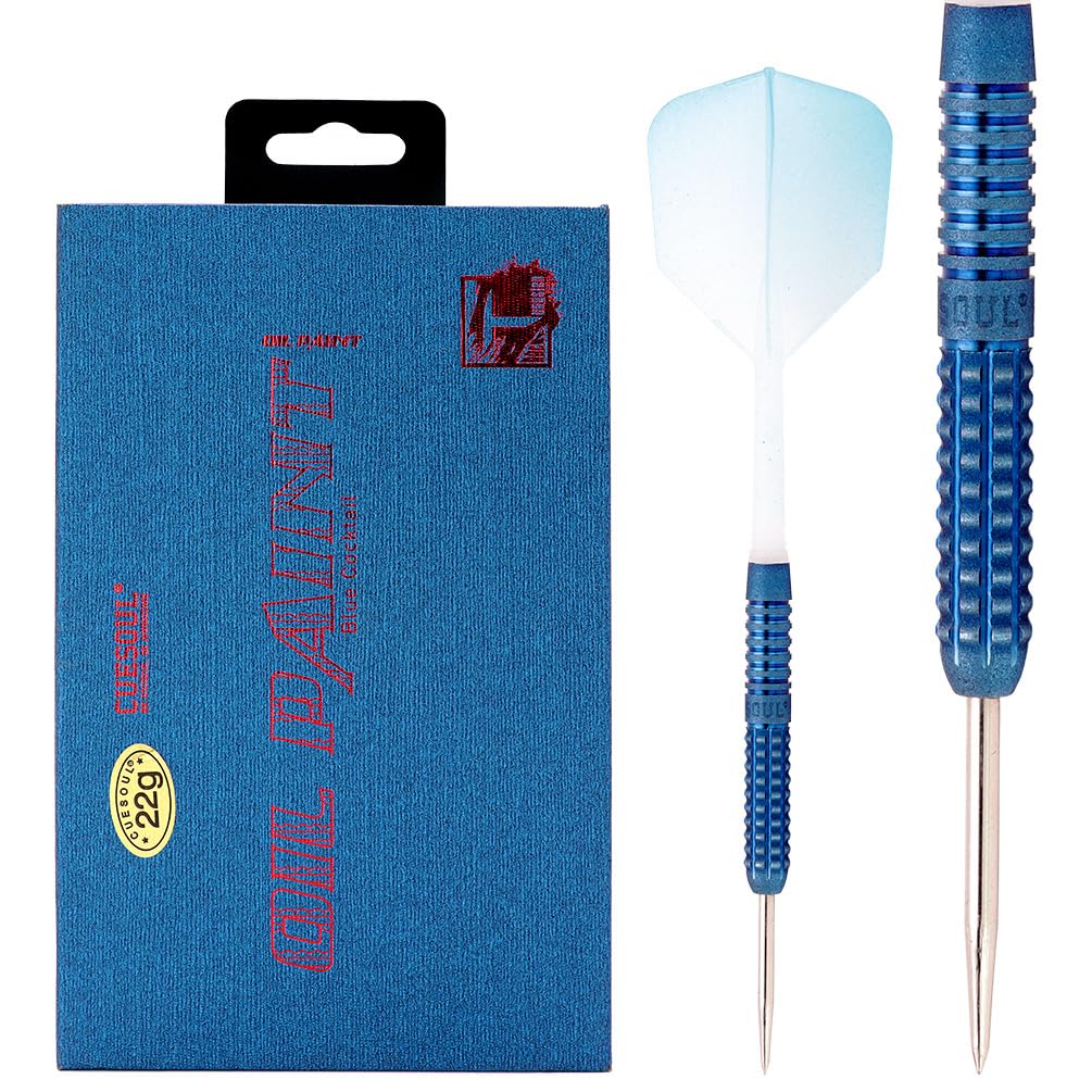 CUESOUL Steel Tip 90% Tungsten Dart Set mit Ölfarbe Finish und ROST Flights 22g BLAUER COCKTAIL, 22g