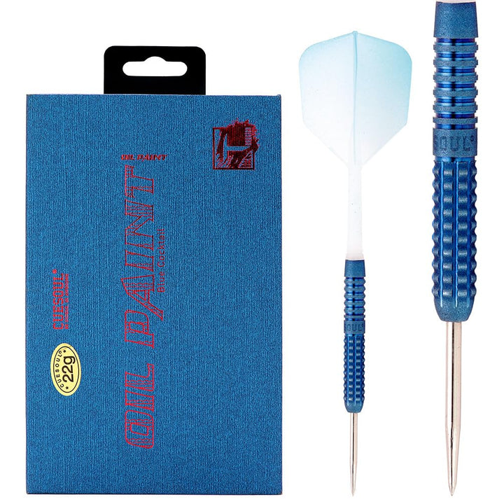 CUESOUL Steel Tip 90% Tungsten Dart Set mit Ölfarbe Finish und ROST Flights 22g BLAUER COCKTAIL, 22g