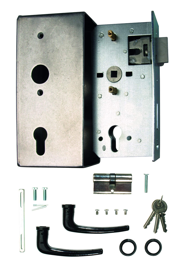 Alberts 418700 Schlosskasten | mit verzinktem Schloss | Stahl | Dornmass 55 mm | 185 x 90 x 40 mm