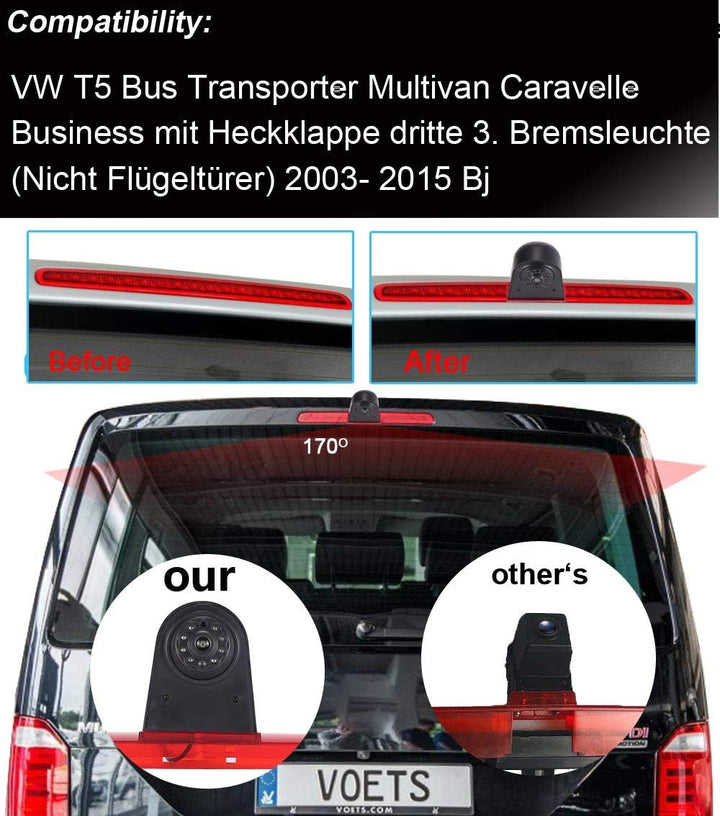 Rückfahrkamera Transporter + 7 Zoll TFT LCD Bildschirm Auto Monitor, Bremsleuchte Auto Dach Rückfahr