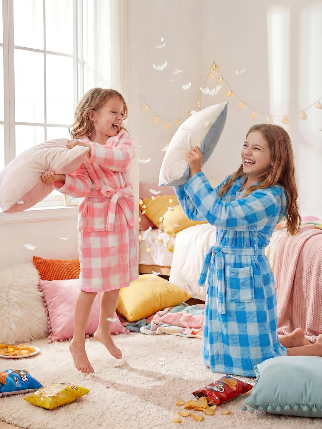 JiAmy Kapuzen Bademantel für Mädchen Flauschiger Fleece Plüsch Langer Schlafmantel Kinder Rosa 4-6 J